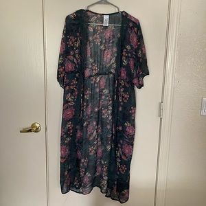 Dark green floral kimono